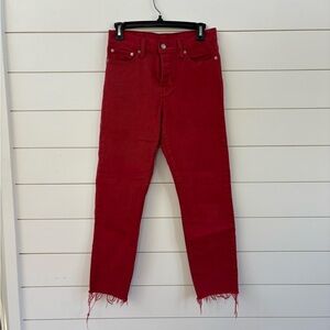 Levi's Bold Red Frayed Cropped Jeans